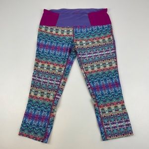 PrAna Womens Size M Capri Leggings Low Rise Elastic Waist Psychedelic Print